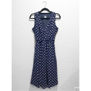 J. Crew Polka Dot Sleeveless V-Neck Midi Dress, Size 6 Navy White Rockabilly